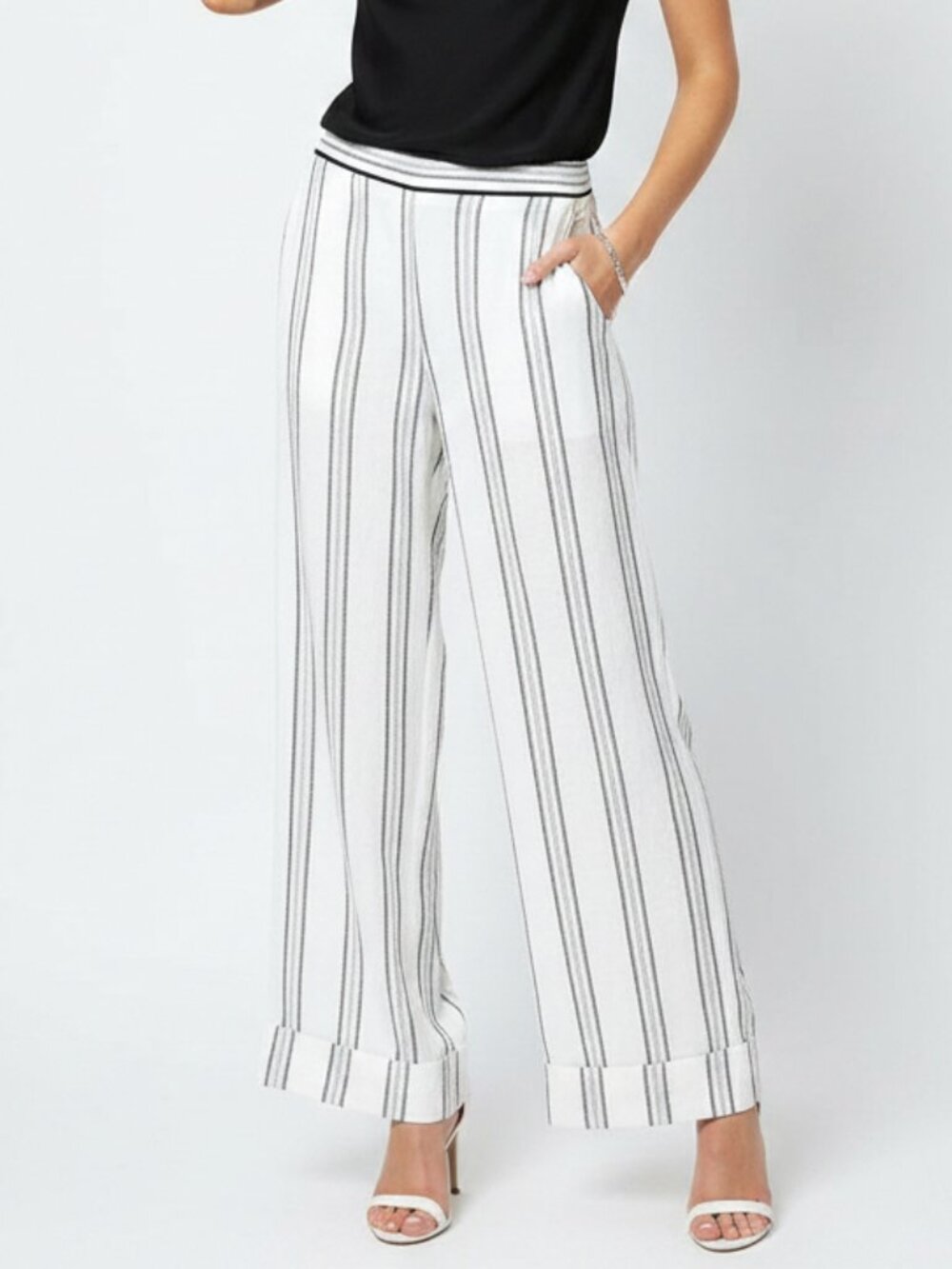 Waverly Grey White & Grey Striped Straight Leg Lined Pants 6